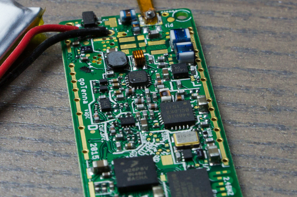 A close-up of the RF section on top of the goTenna PCB.