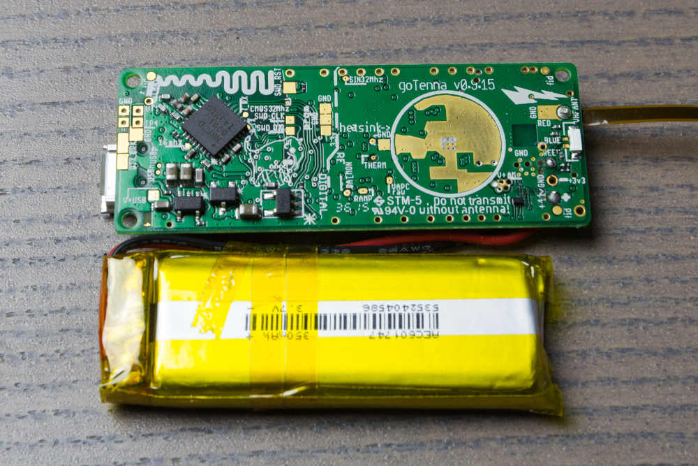 A close-up of the bottom of the goTenna PCB.