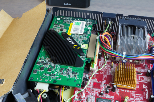 A view of the video card inside the Phantom Game Receiver after the air duct has been removed.